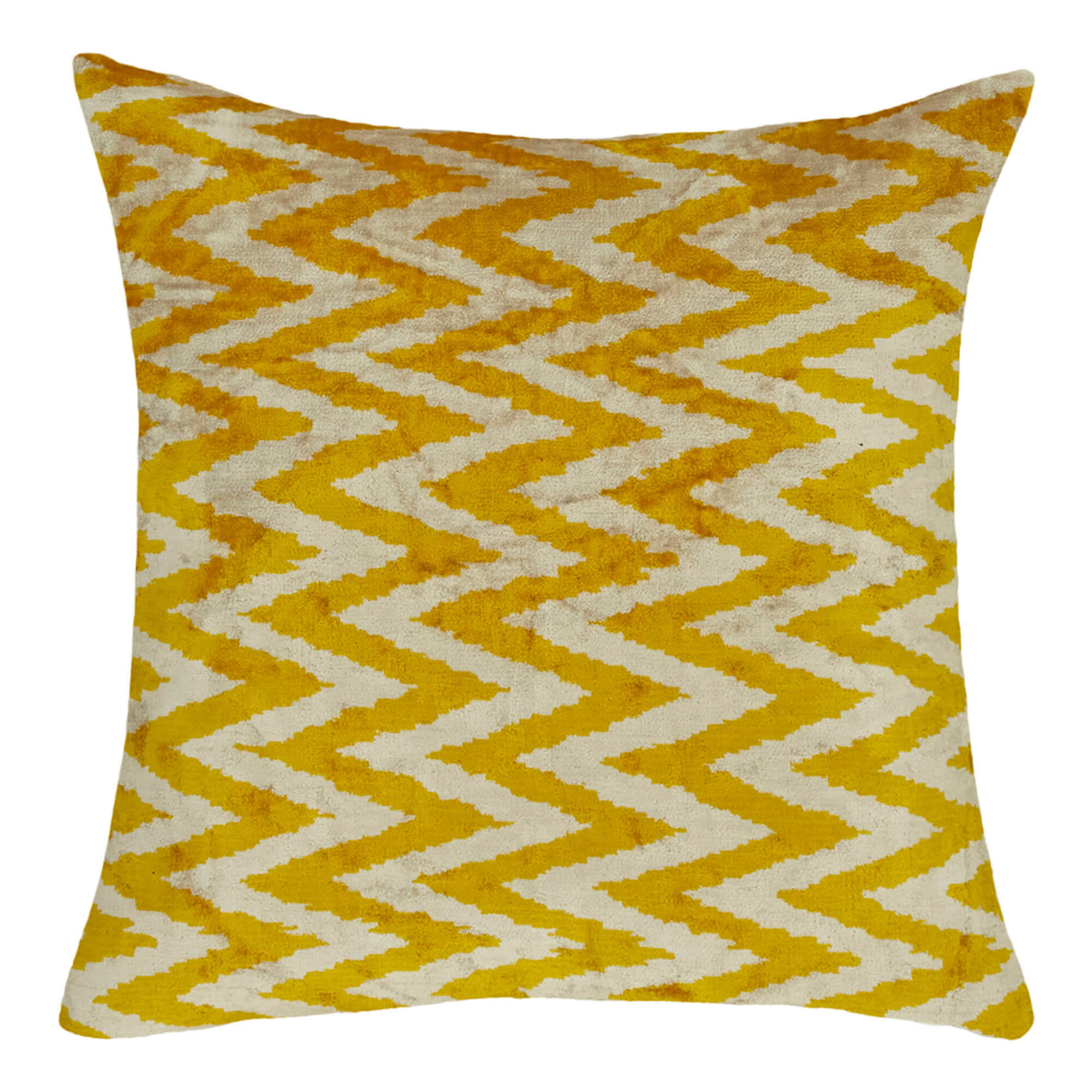 Yellow & Blue Silk Velvet Cushion Cover with Wire Pattern | Front on sale side is 100% Silk Velvet, Back side is Soft Orange Fabric | OEKO-TEX®