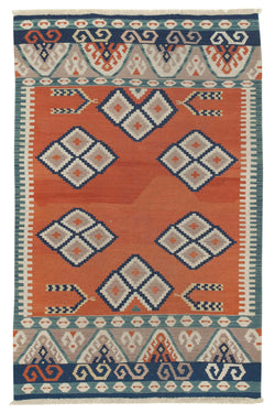 Collection of 3' 7'' x 5' 5'' - Anatolian Hand-Woven Kilim Rug in a gallery layout