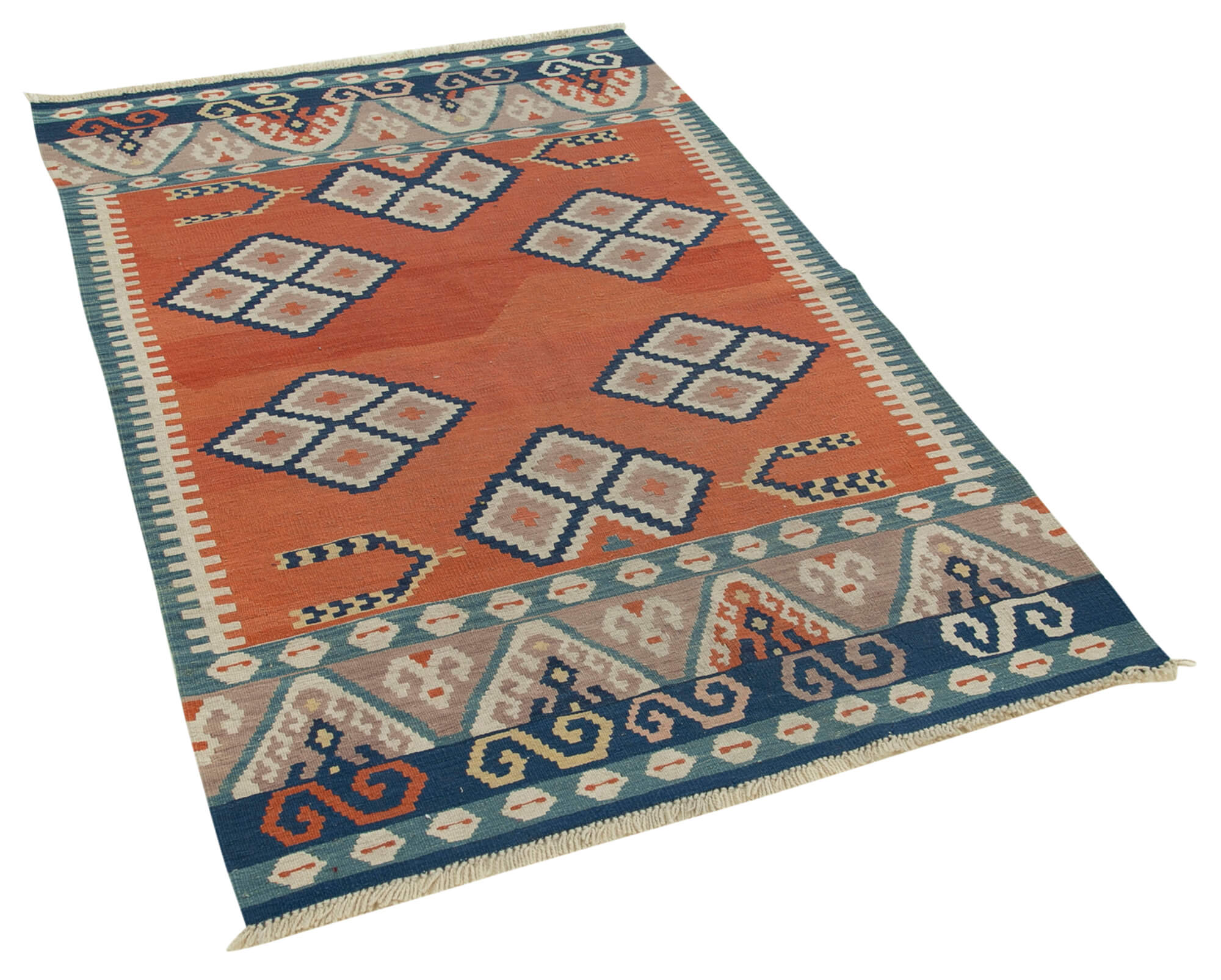 Collection of 3' 7'' x 5' 5'' - Anatolian Hand-Woven Kilim Rug in a gallery layout