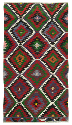 Collection of 4' 11'' 9' - Anatolian Hand-Woven Kilim Rug in a gallery layout