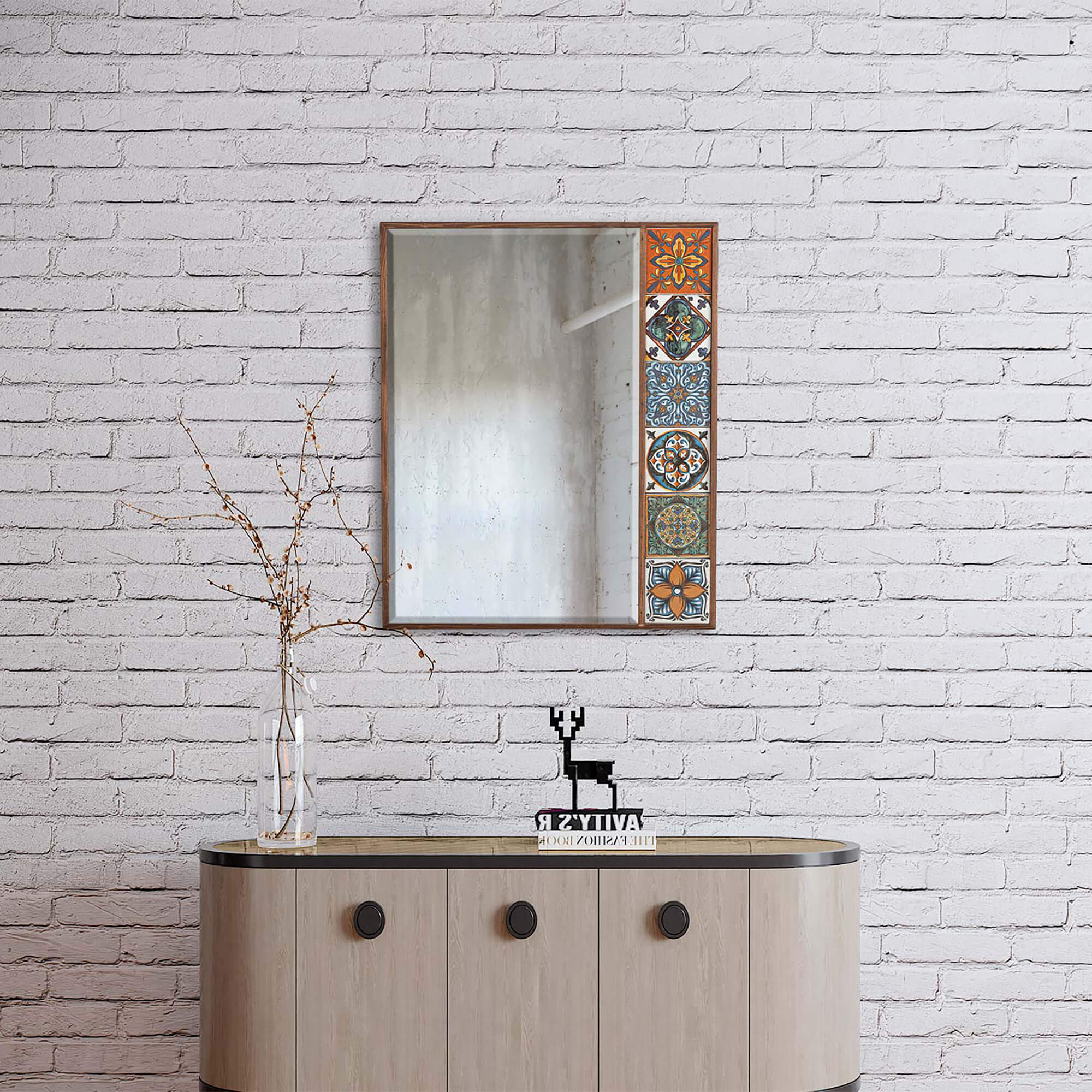 Collection of Galen Decorative Handcrafted Stone And Wood Wall Mirror in a gallery layout