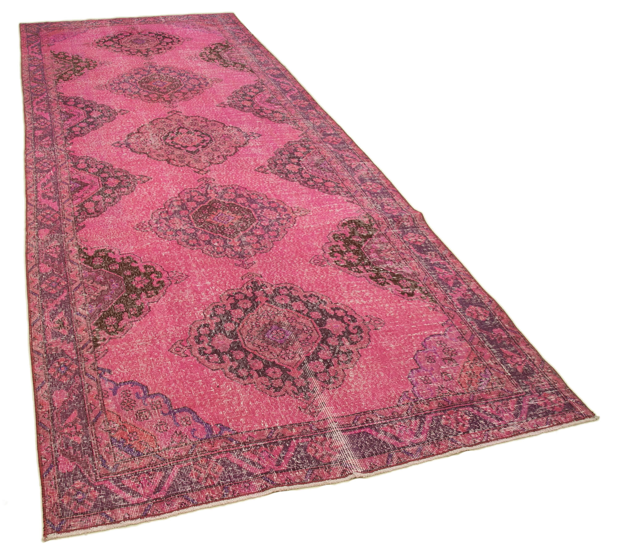 Collection of 4' 9'' x 12' 4'' Pink Vintage Runner Rug in a gallery layout