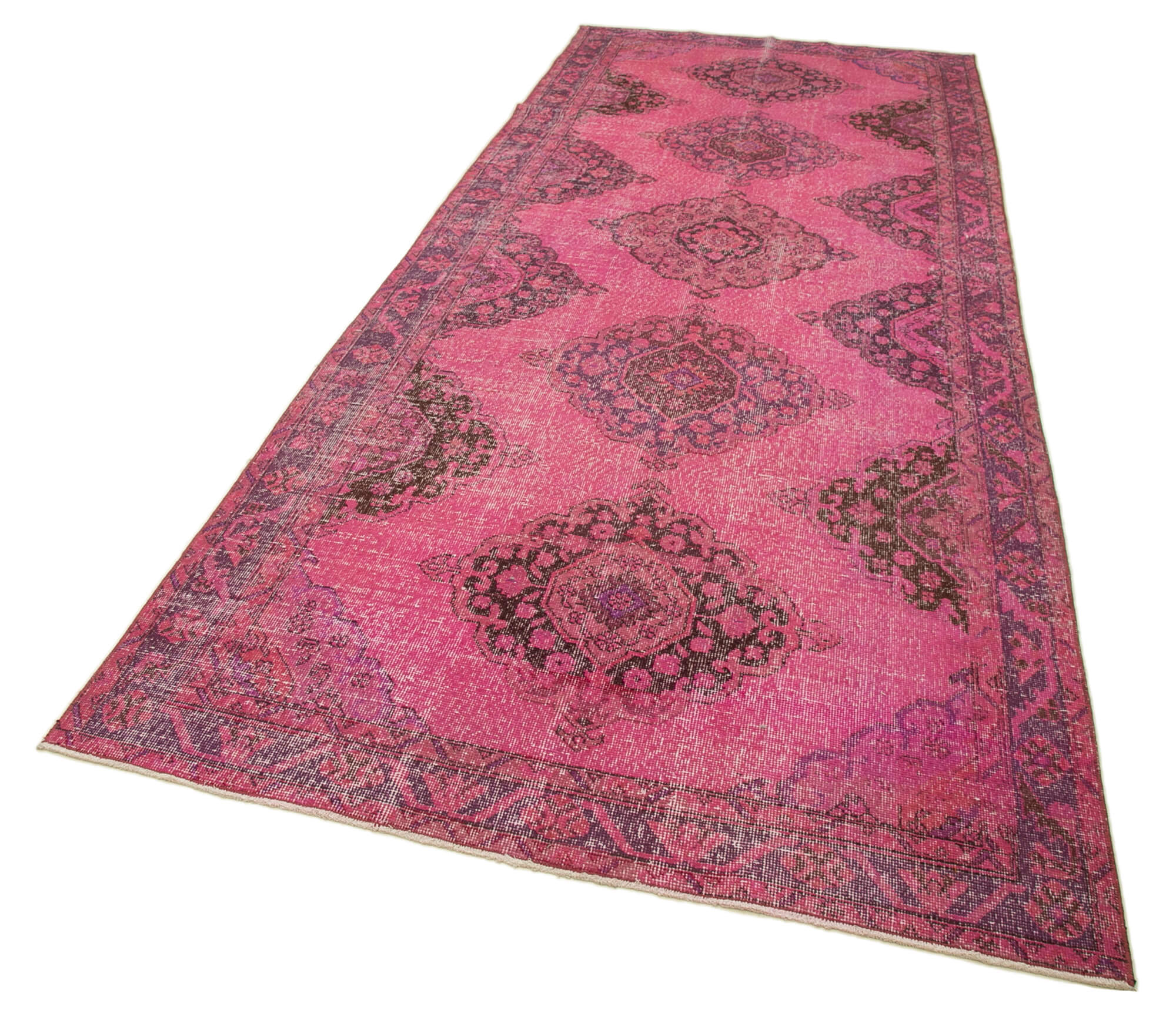 Collection of 4' 9'' x 12' 4'' Pink Vintage Runner Rug in a gallery layout