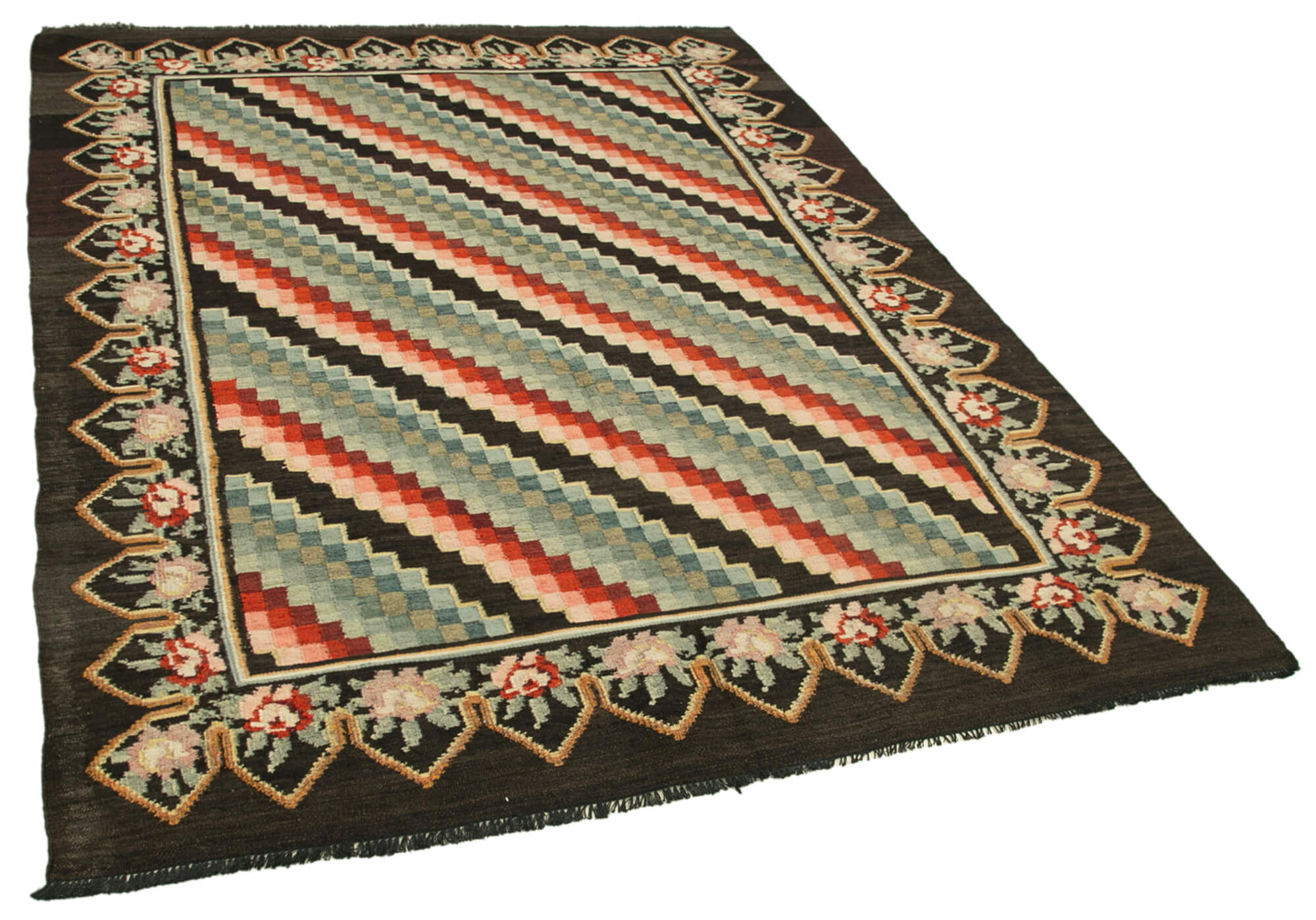 Collection of 5' 4'' x 7' 1'' Handwoven Moldova Kilim Rug in a gallery layout