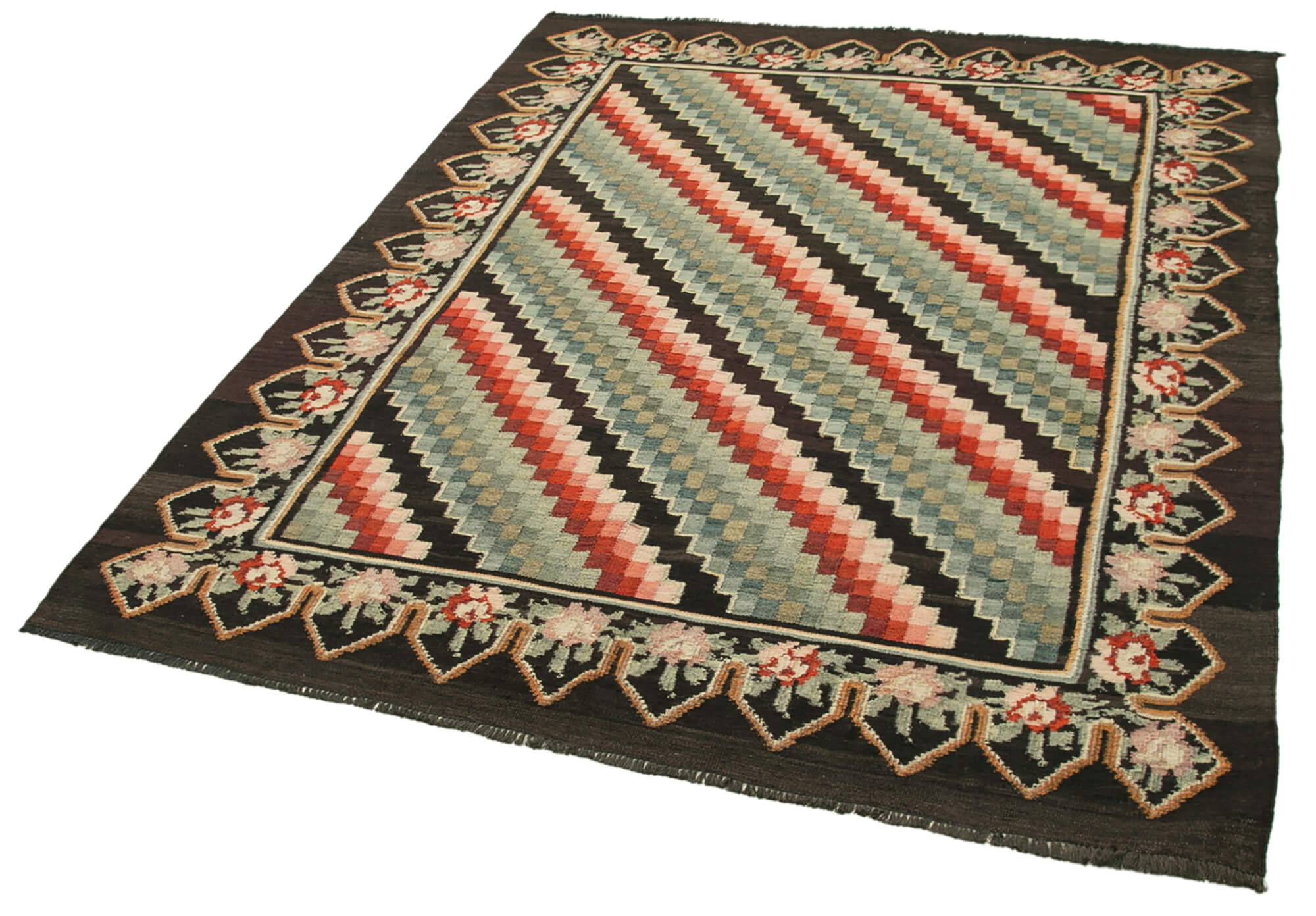 Collection of 5' 4'' x 7' 1'' Handwoven Moldova Kilim Rug in a gallery layout