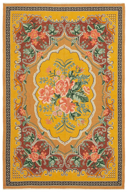 Collection of 6' 6'' x 9' 7'' Flat-Weave Rose Kilim Rug in a gallery layout