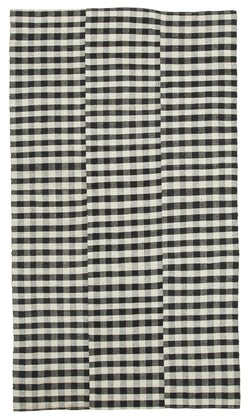 Collection of 5' 6'' x 9' 7'' Black and White Thin Kilim Rug in a gallery layout