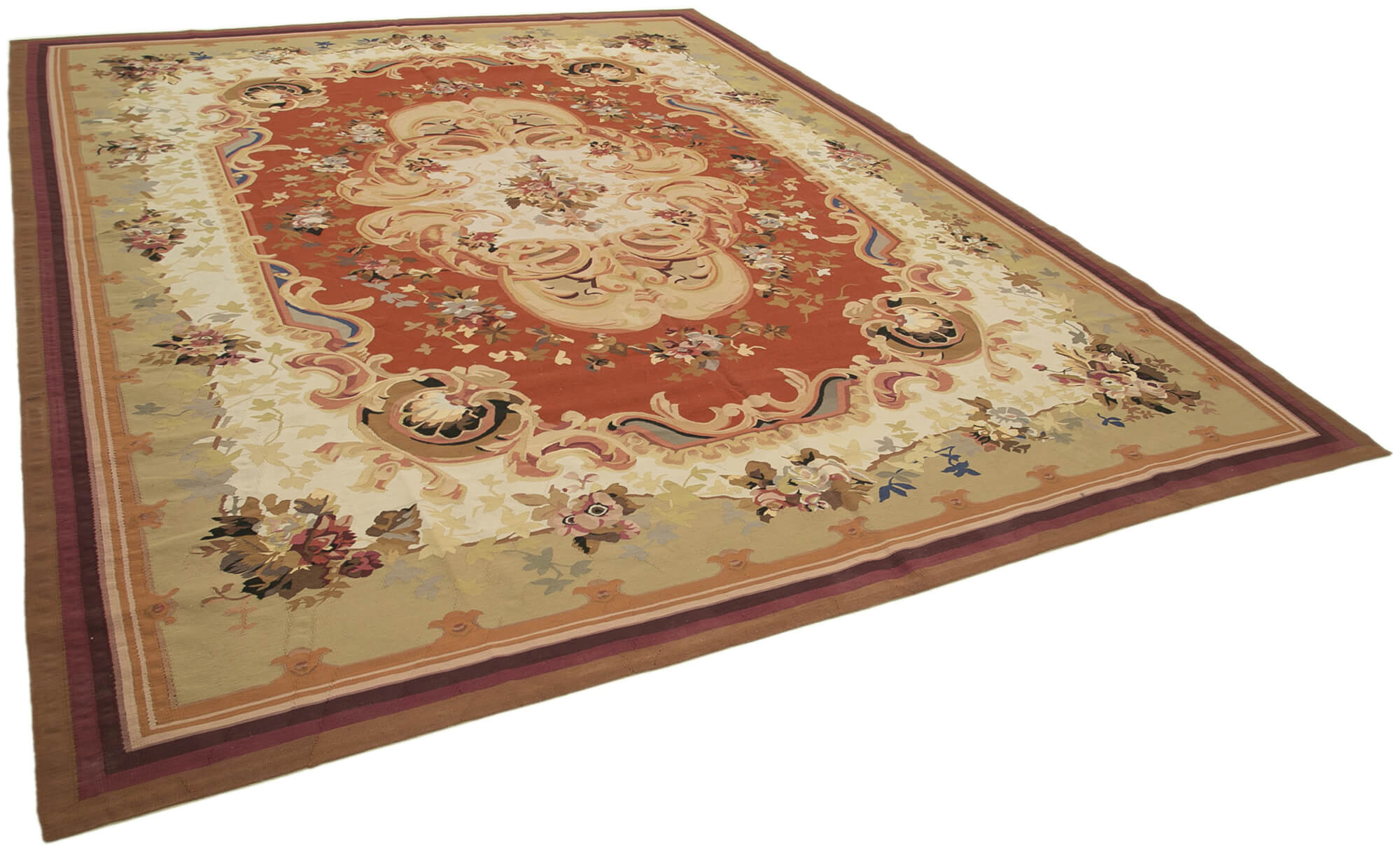 Collection of 10' 4'' x 13' 5'' Floral Aubusson Kilim in a gallery layout