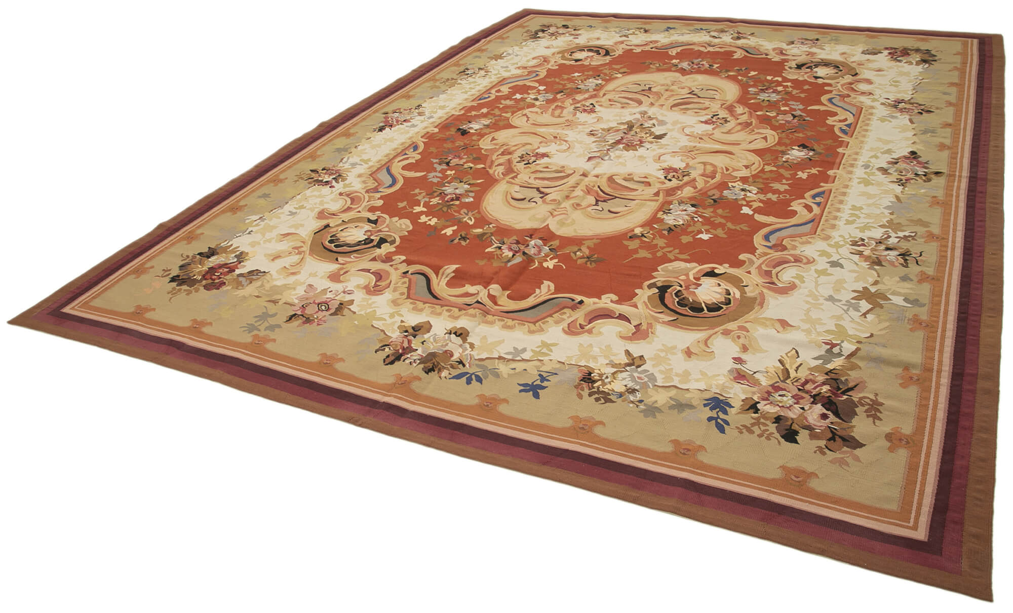 Collection of 10' 4'' x 13' 5'' Floral Aubusson Kilim in a gallery layout