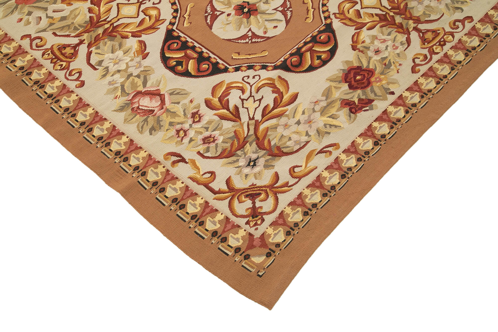 Collection of 9' 10'' x 14' 1'' Wool Aubusson Kilim Rug in a gallery layout