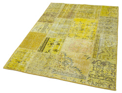 Collection of 4' x 5' 9" Patchwork Hand-Knotted Turkish Rug in a gallery layout