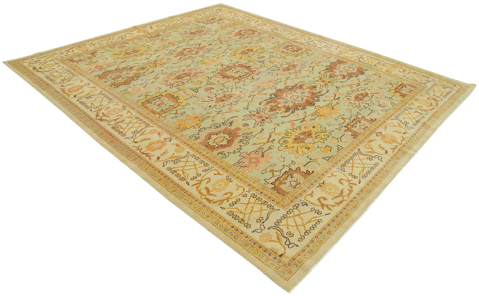 Collection of 8' 4'' x 9' 11'' Beige Handmade Oushak Rug in a gallery layout