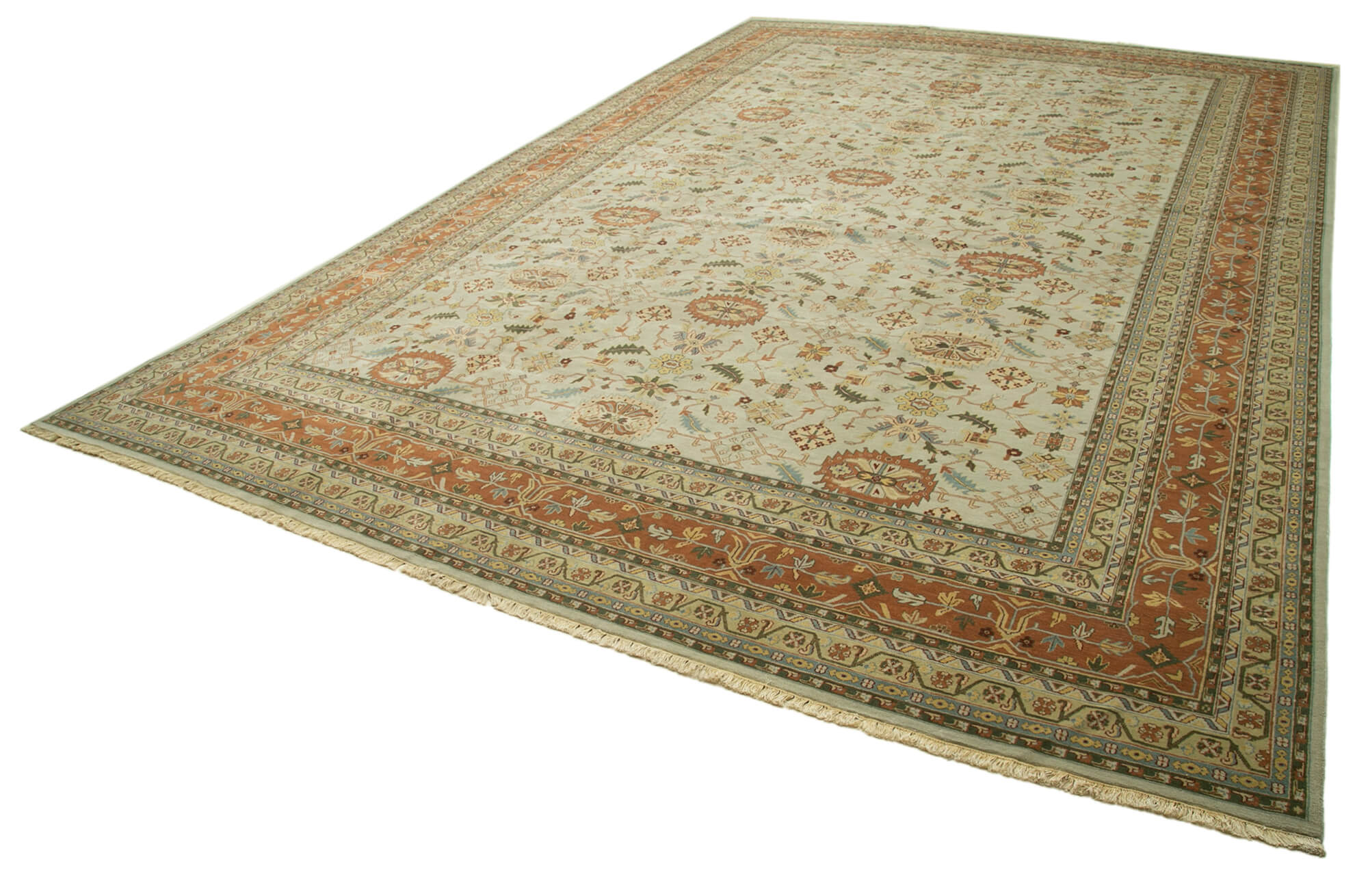 Collection of 11' 11'' x 18' Beige Color Oriental Handmade Rug in a gallery layout