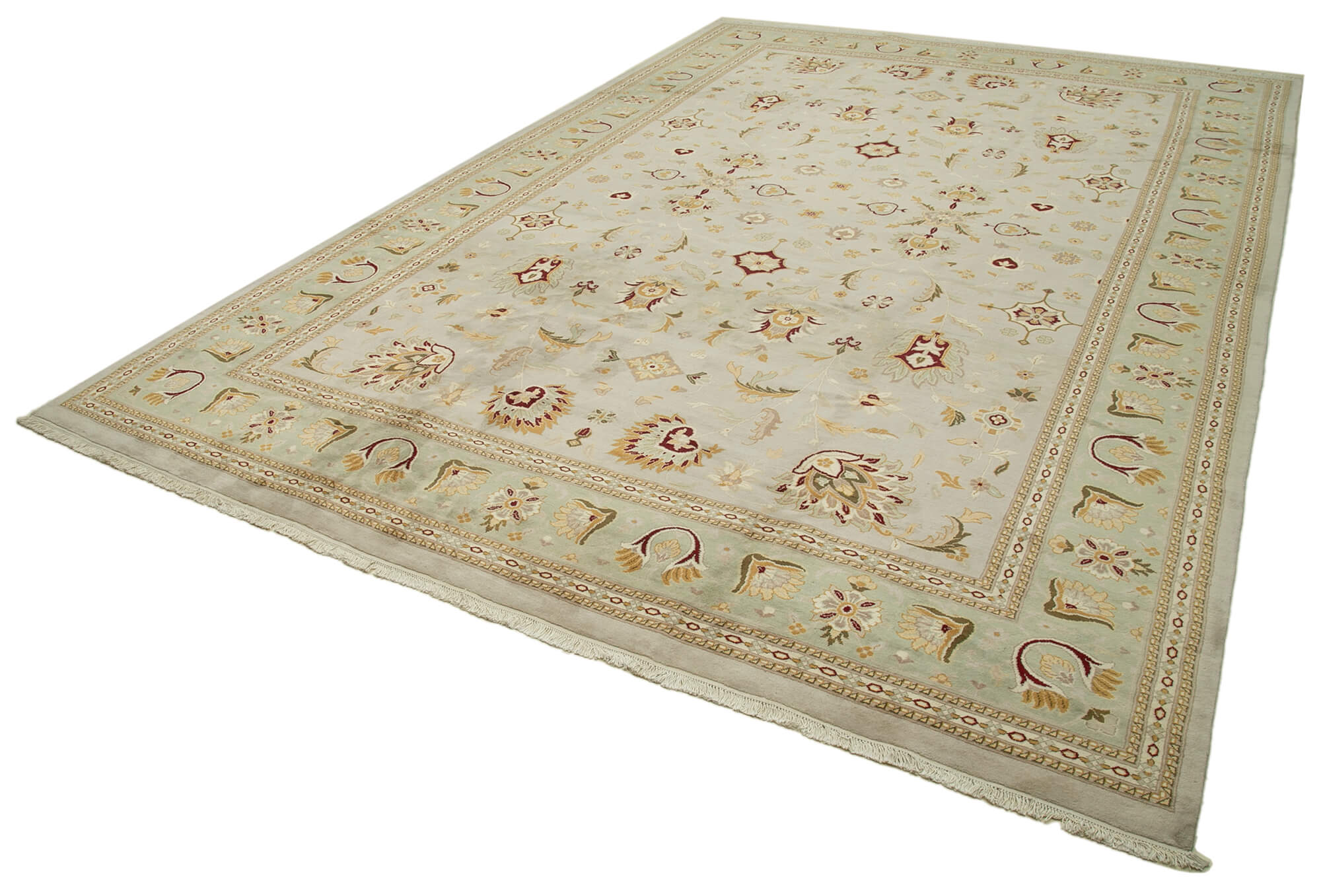 Collection of 12' 2'' x 18' 1'' Beige Oriental Oushak Rug in a gallery layout