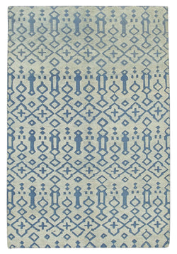 Collection of 5' x 8' Blue and Beige Color Moroccan Rug in a gallery layout