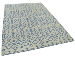 Collection of 5' x 8' Blue and Beige Color Moroccan Rug in a gallery layout