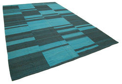 Collection of 8' 11'' x 13' 7'' Blue Color Modern Kilim Rug in a gallery layout