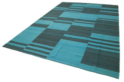 Collection of 8' 11'' x 13' 7'' Blue Color Modern Kilim Rug in a gallery layout