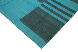 Collection of 8' 11'' x 13' 7'' Blue Color Modern Kilim Rug in a gallery layout