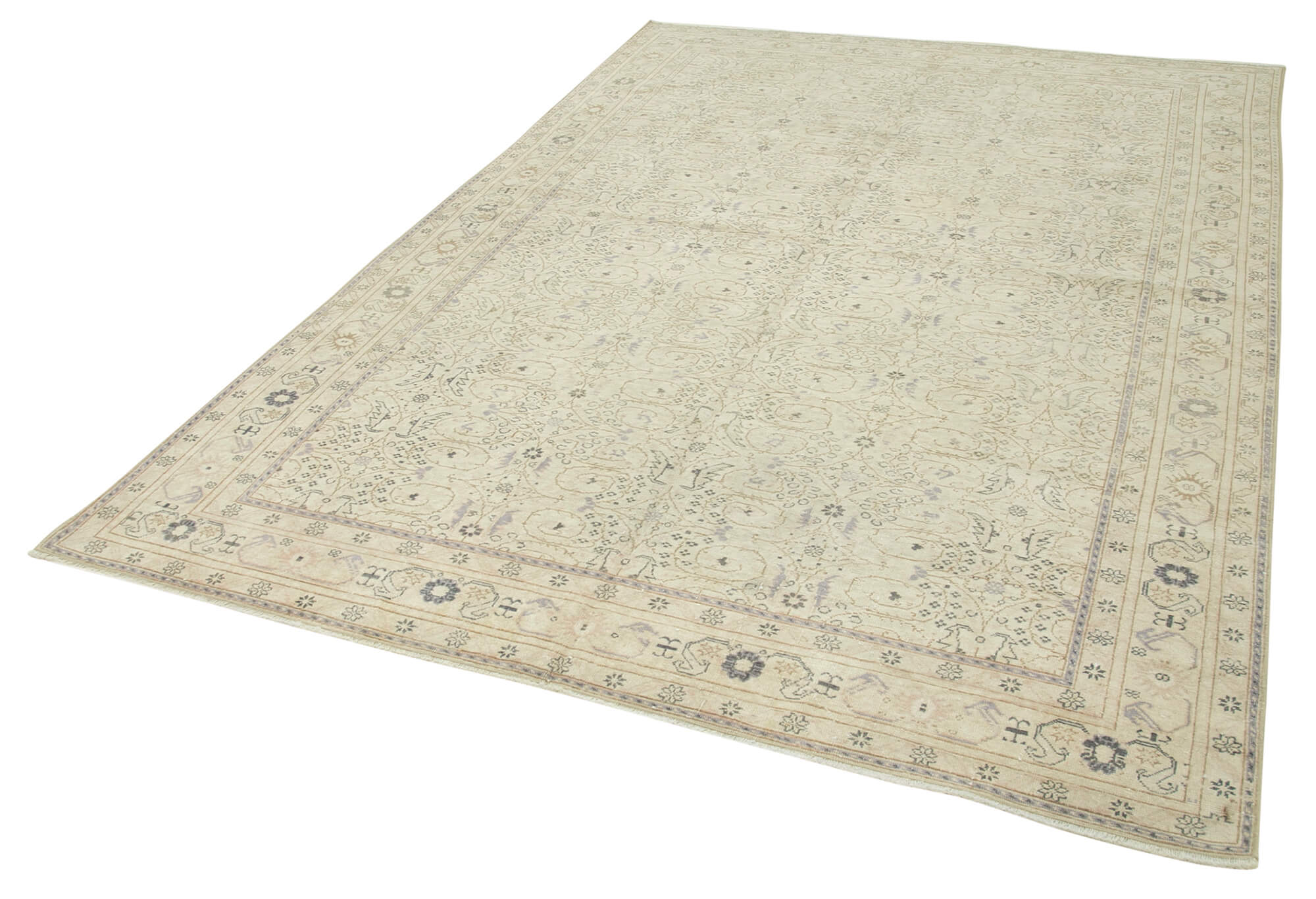 Collection of 6' 5'' x 9' 4'' Beige Vintage Turkish Rug in a gallery layout