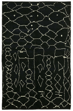 Collection of 6' 5'' x 9' 9'' Black Color Moroccan Rug in a gallery layout