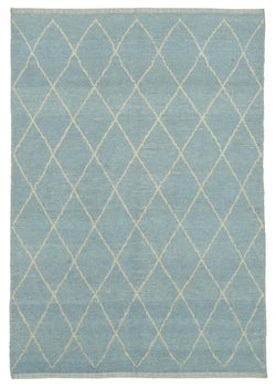 Collection of 5' 4'' x 7' 5'' Blue Color Moroccan Rug in a gallery layout