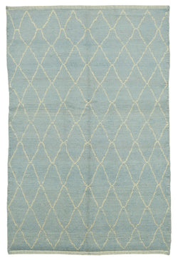 Collection of 5' 6'' x 8' 2'' Blue Color Moroccan Rug in a gallery layout