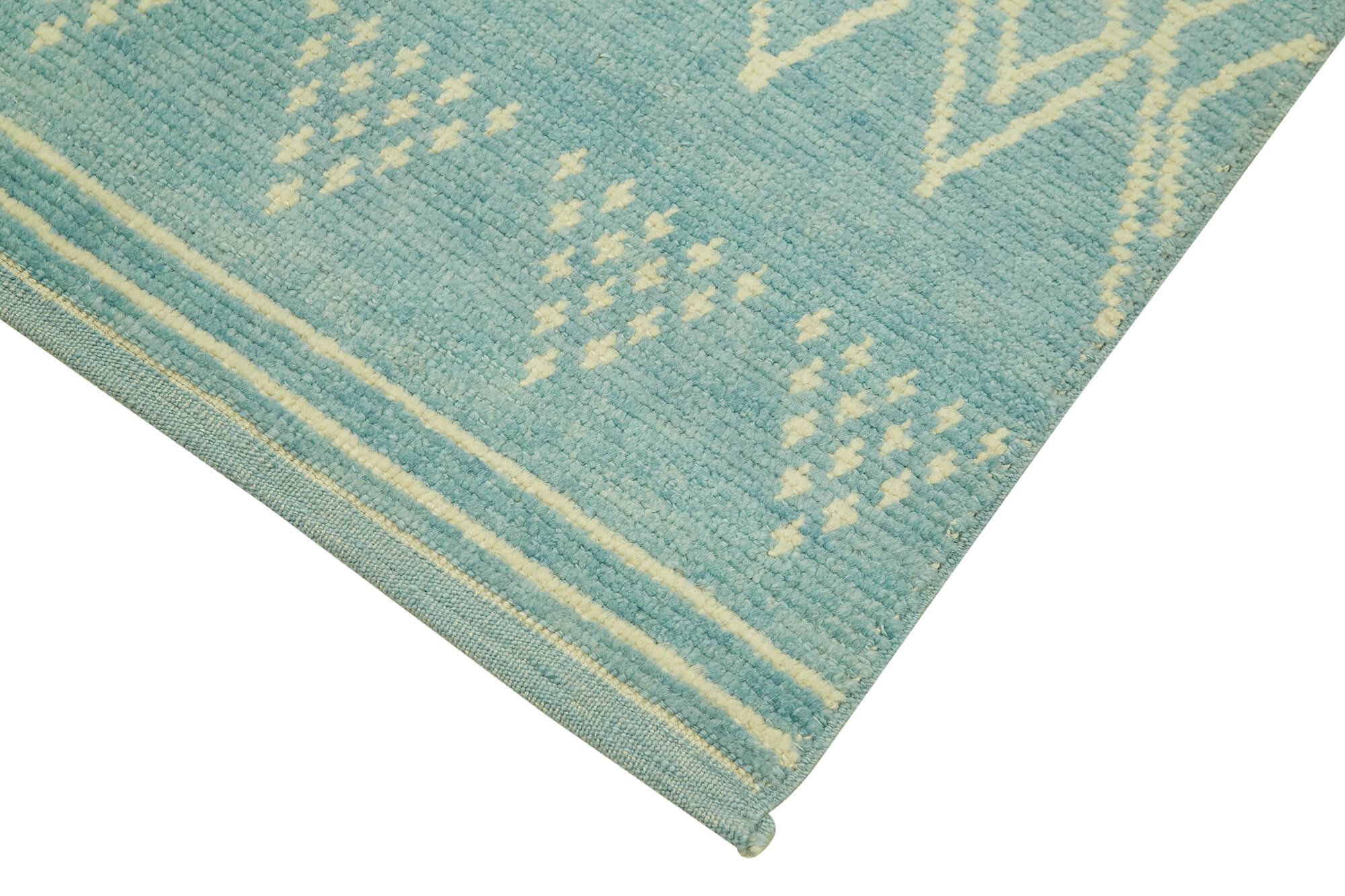 Collection of 2' 11'' x 14' 7'' Turquoise Color Moroccan Runner Rug in a gallery layout