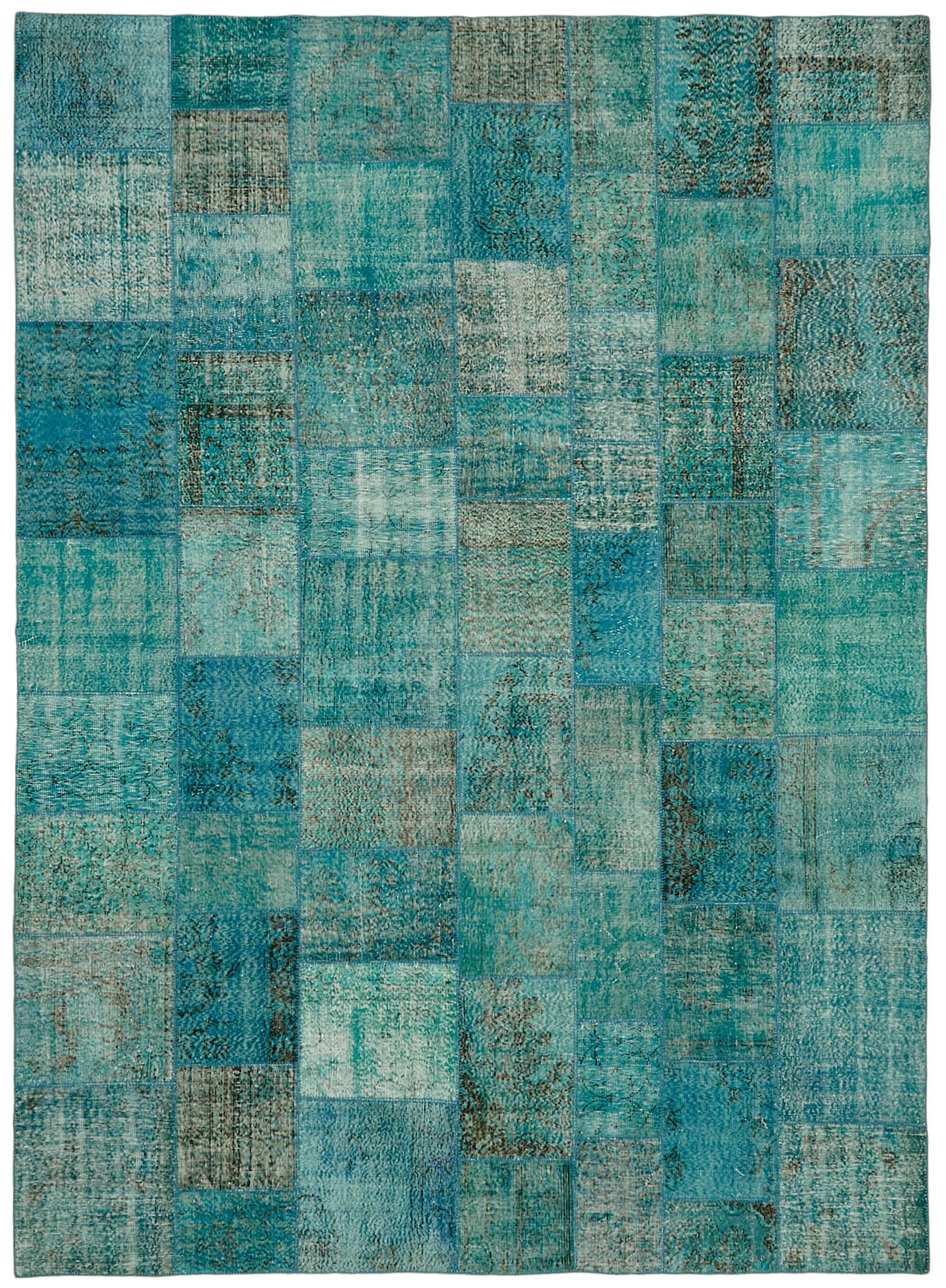 Collection of 9' 10'' x 13' 2'' Turquoise Color Patchwork Rug in a gallery layout