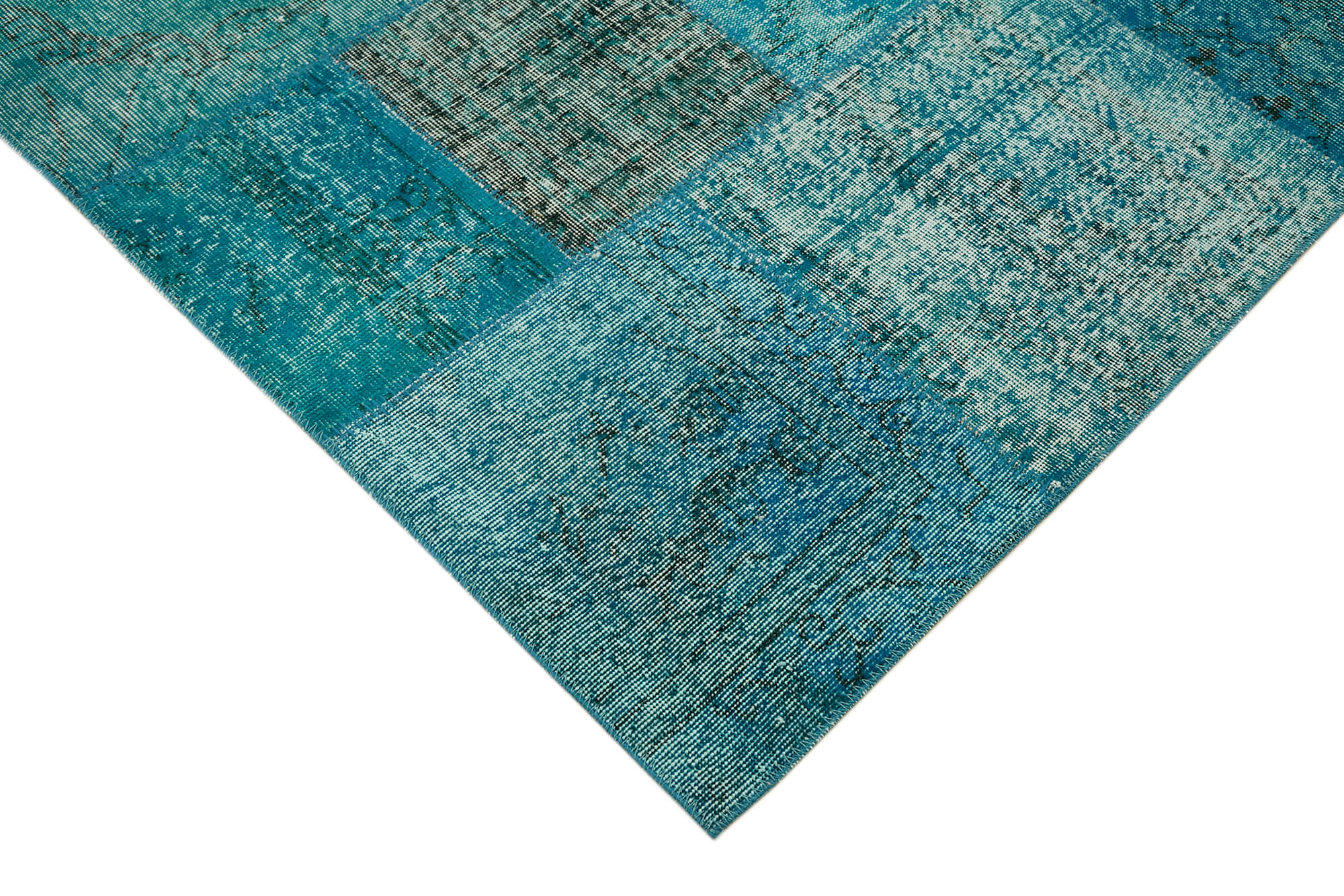 Collection of 9' 10'' x 13' 2'' Turquoise Color Patchwork Rug in a gallery layout