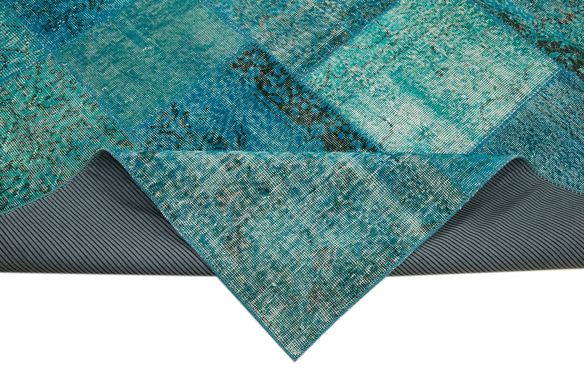 Collection of 9' 10'' x 13' 2'' Turquoise Color Patchwork Rug in a gallery layout