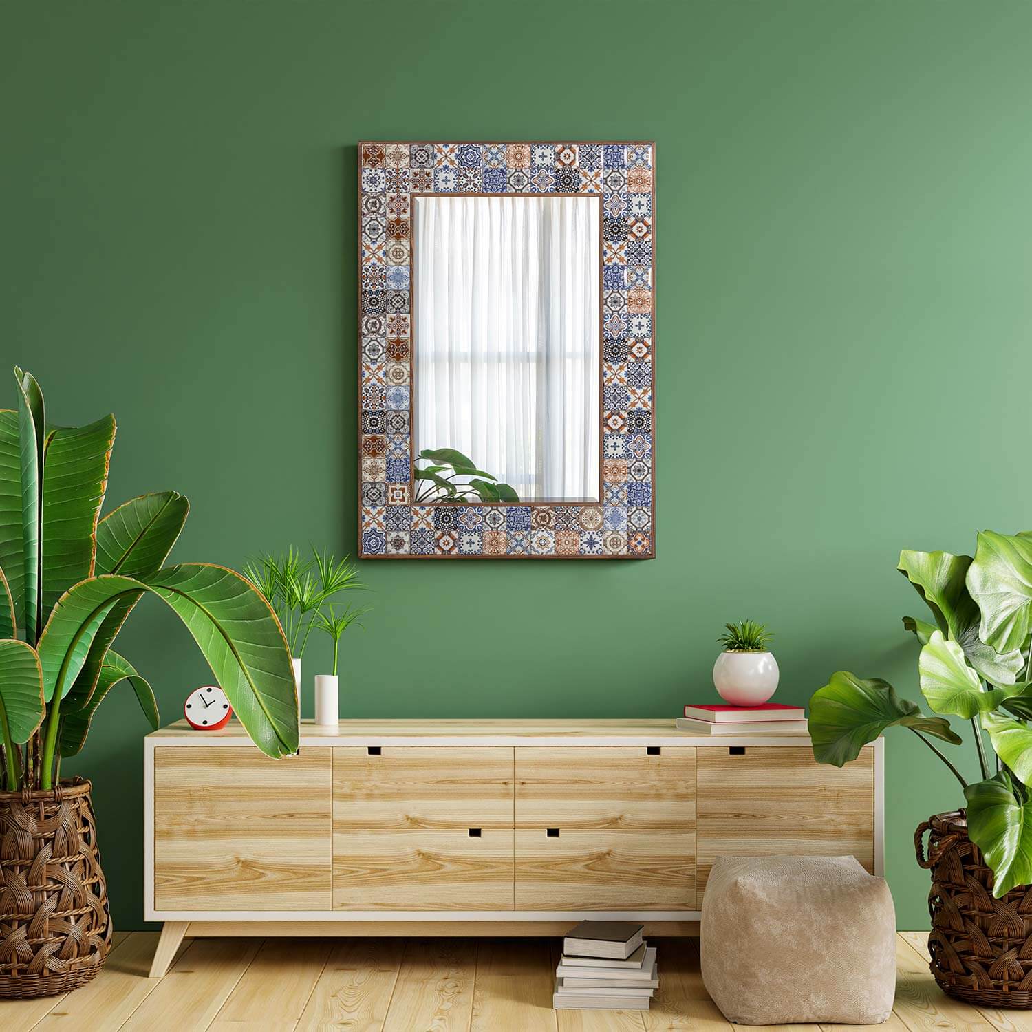 Collection of Tony Decorative Wood Framed Wall Mirror For Living Room in a gallery layout