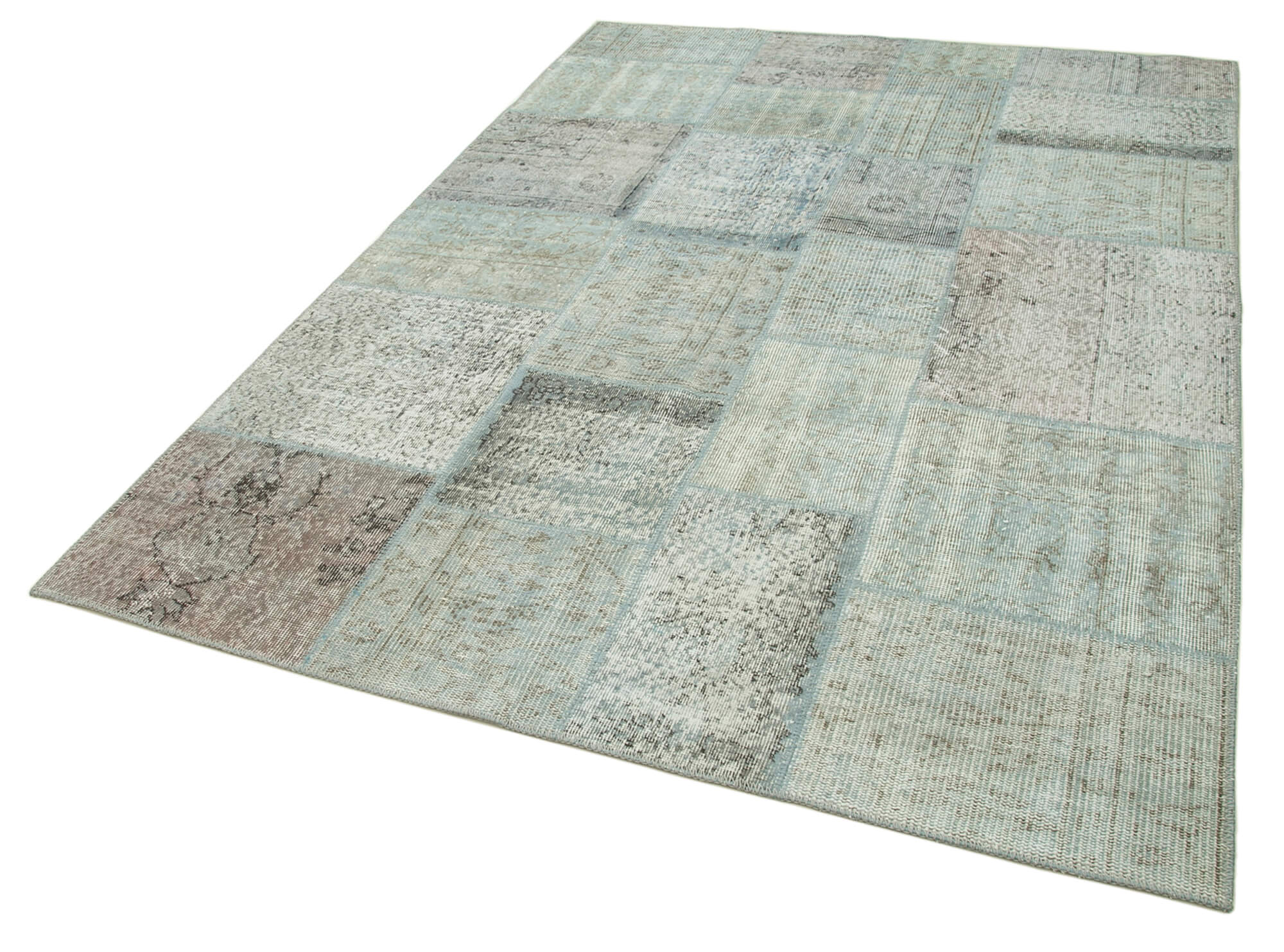 Collection of 5' 7'' x 7' 10'' Hand-Knotted Turkish Patchwork Rug in a gallery layout