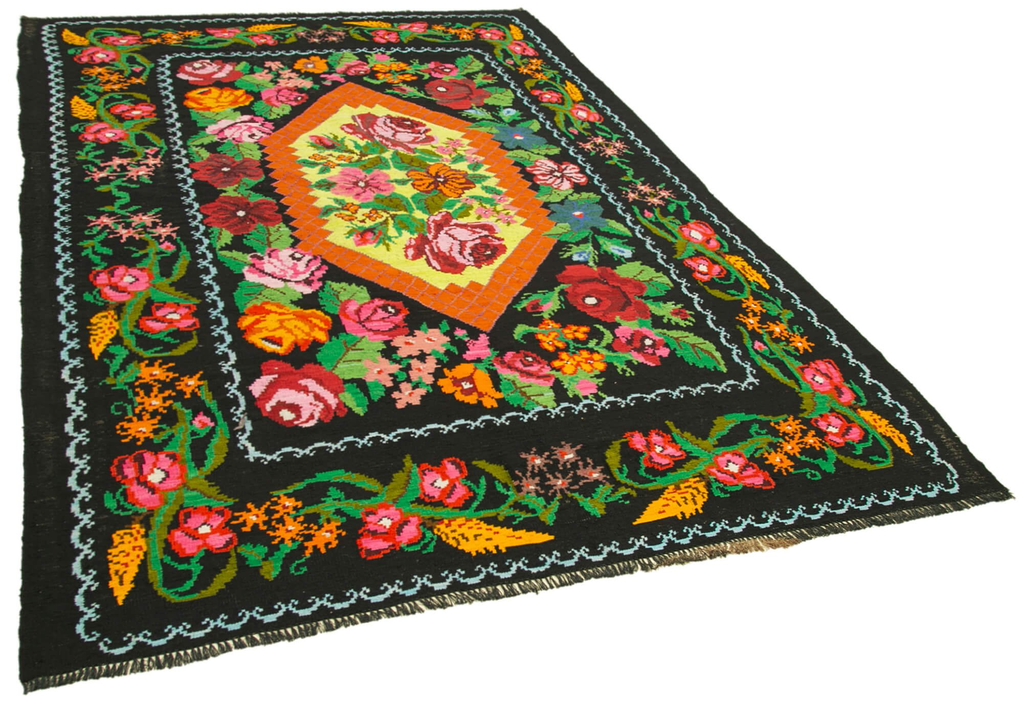 Collection of 6' 4'' x 10' 2'' Moldovan Rose Floral Kilim in a gallery layout