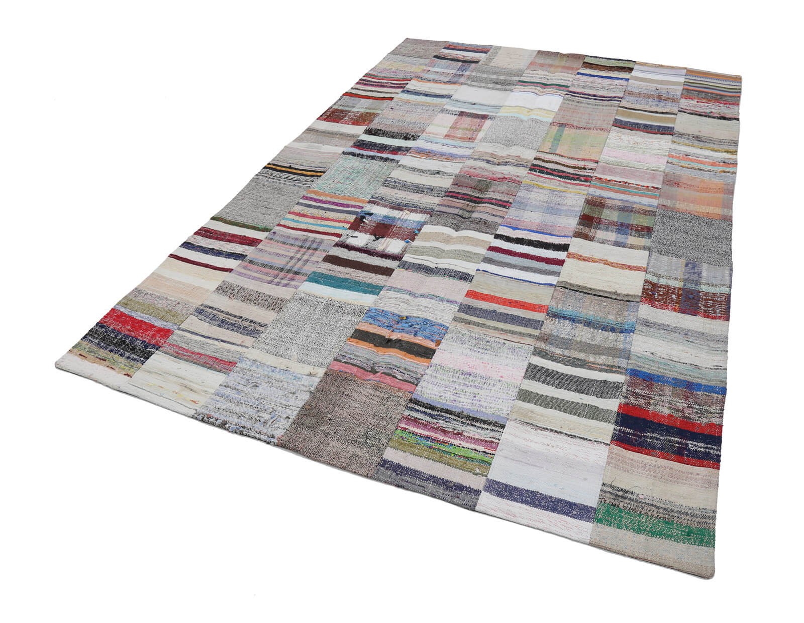 Collection of 6' 7'' x 9' 9'' Vintage Turkish Patchwork Kilim Rug in a gallery layout