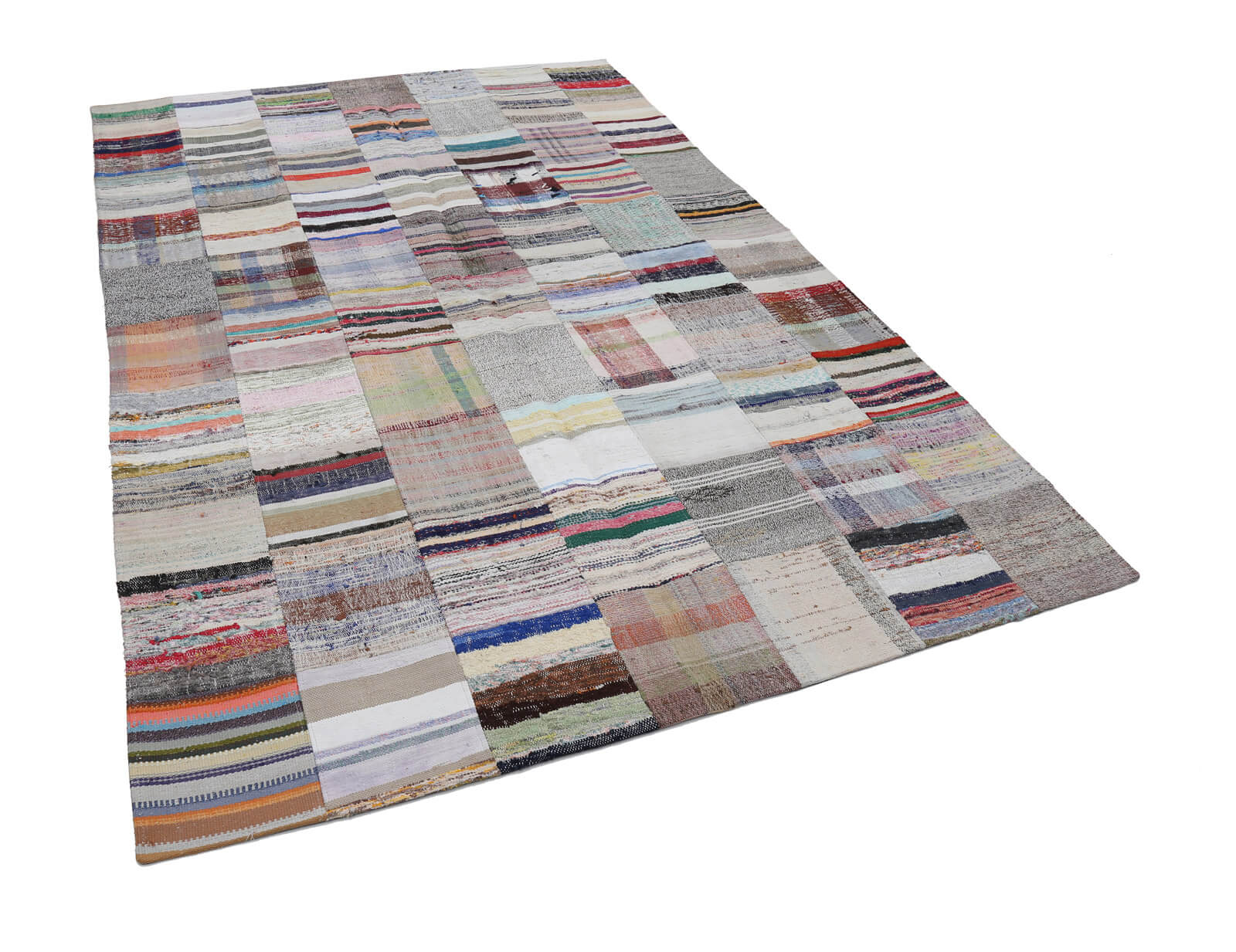 Collection of 6' 7'' x 9' 9'' Vintage Turkish Patchwork Kilim Rug in a gallery layout