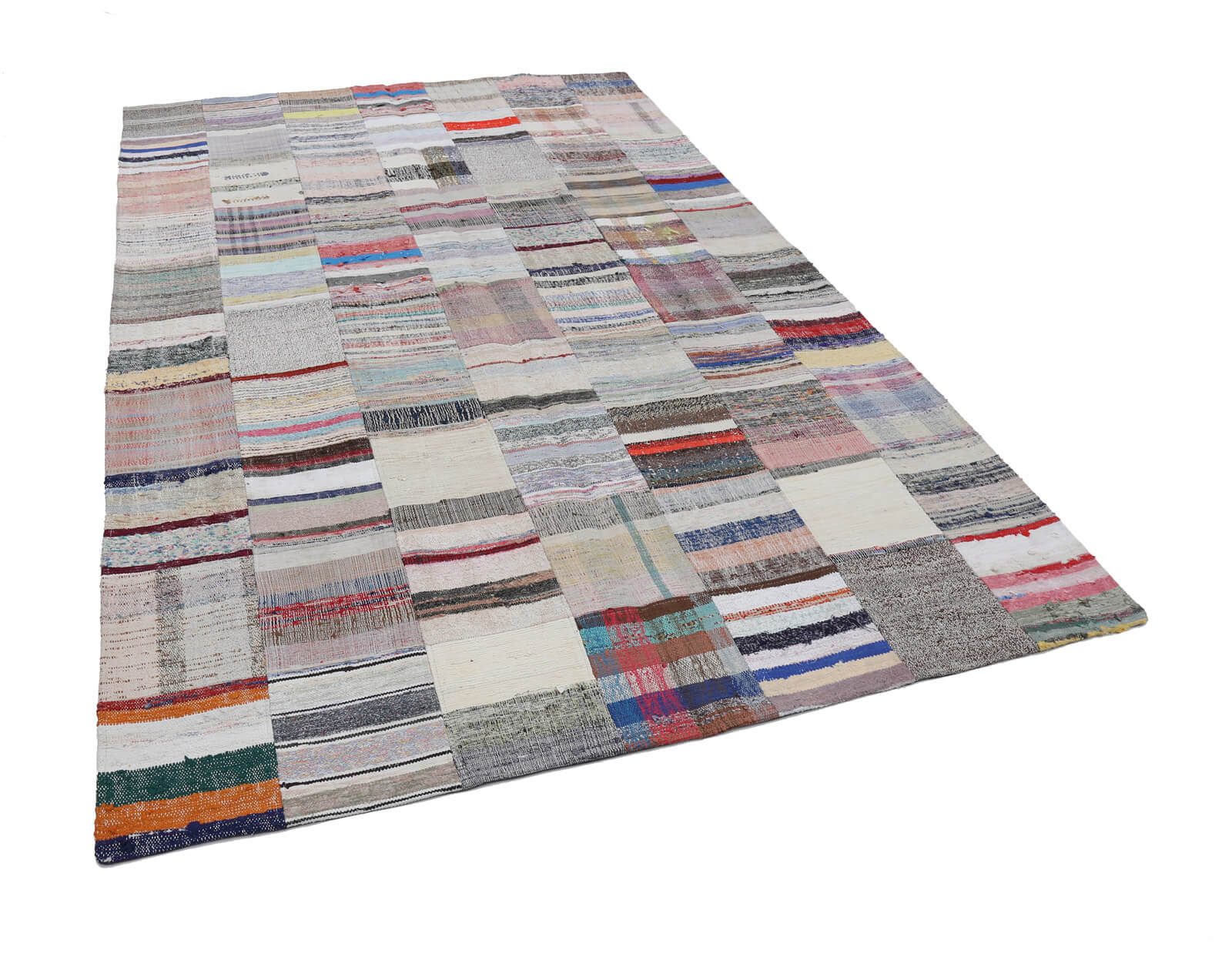 Collection of 6' 7'' x 9' 11'' Vintage Turkish Patchwork Kilim Rug in a gallery layout