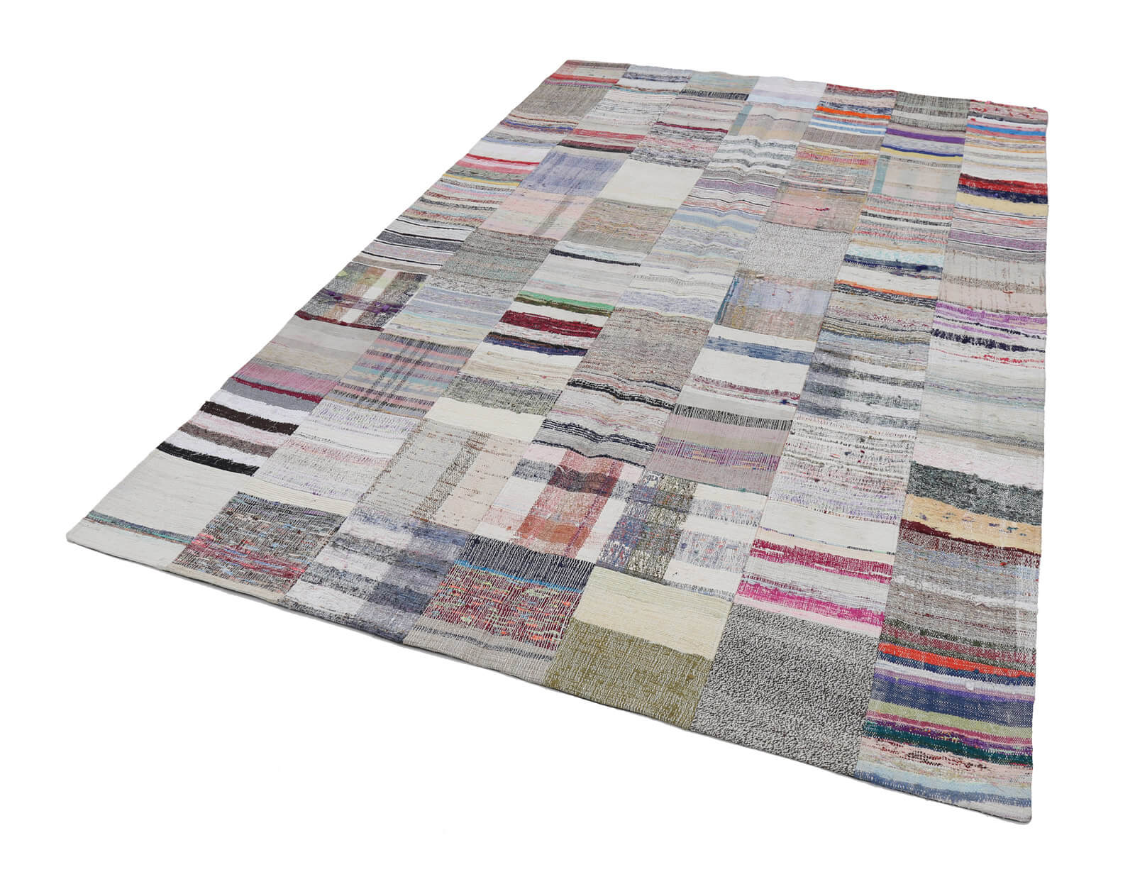 Collection of 6' 7'' x 9' 10'' Vintage Turkish Patchwork Kilim Rug in a gallery layout