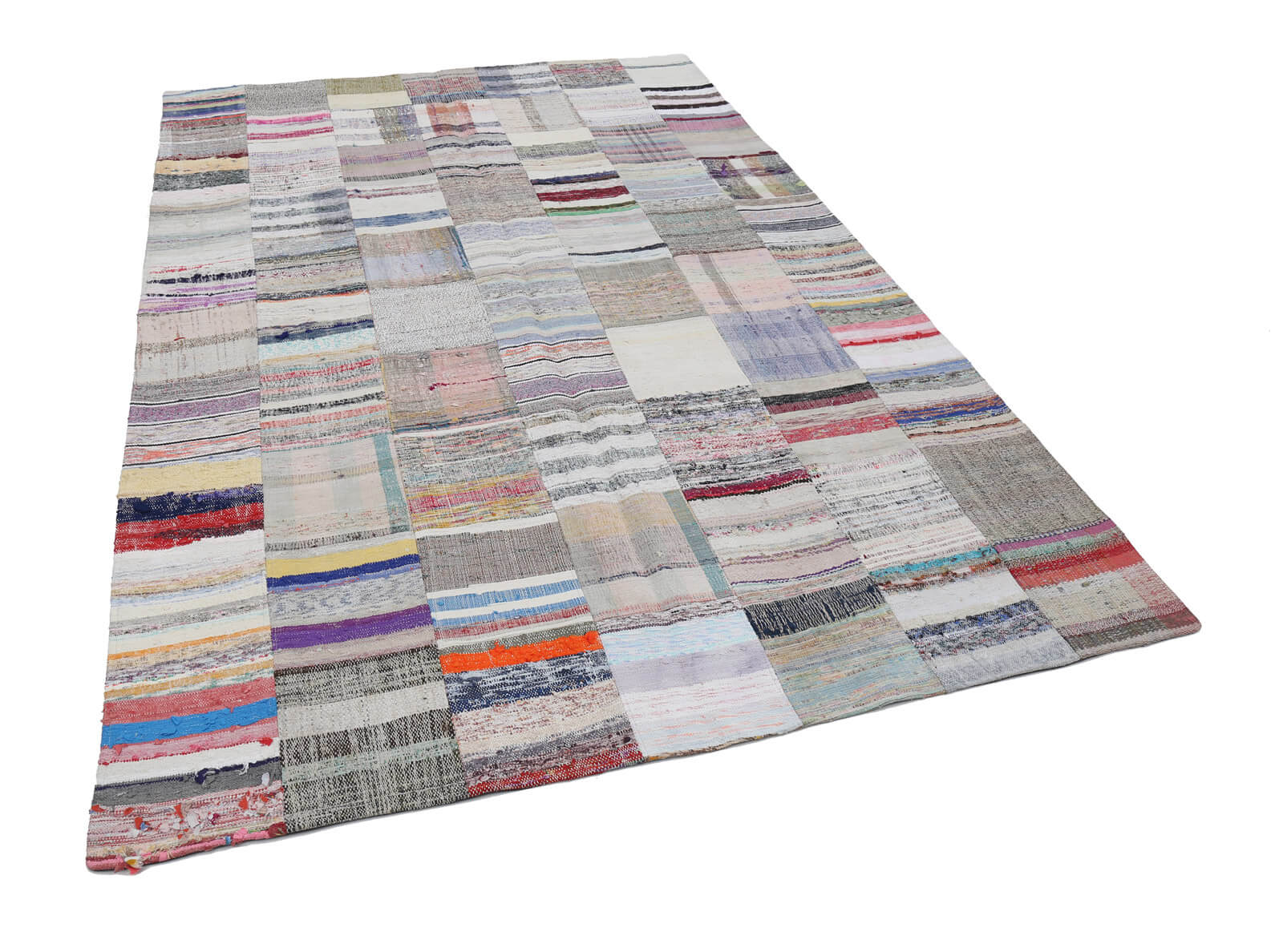 Collection of 6' 7'' x 9' 10'' Vintage Turkish Patchwork Kilim Rug in a gallery layout