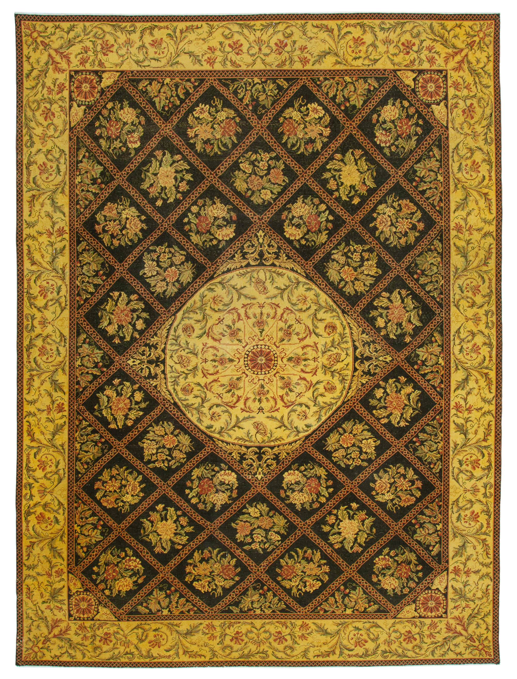 Collection of 9' 7'' x 13' 3'' Yellow Vintage Hand-Knotted Persian Rug in a gallery layout