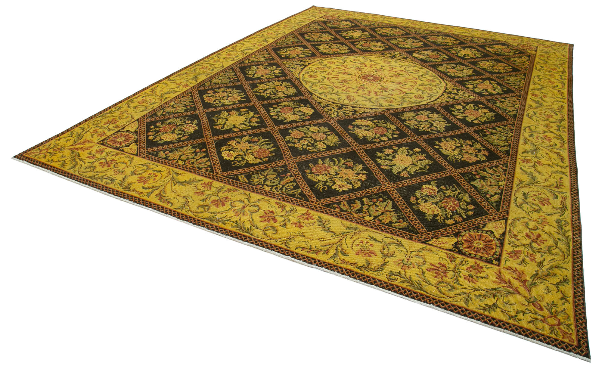 Collection of 9' 7'' x 13' 3'' Yellow Vintage Hand-Knotted Persian Rug in a gallery layout