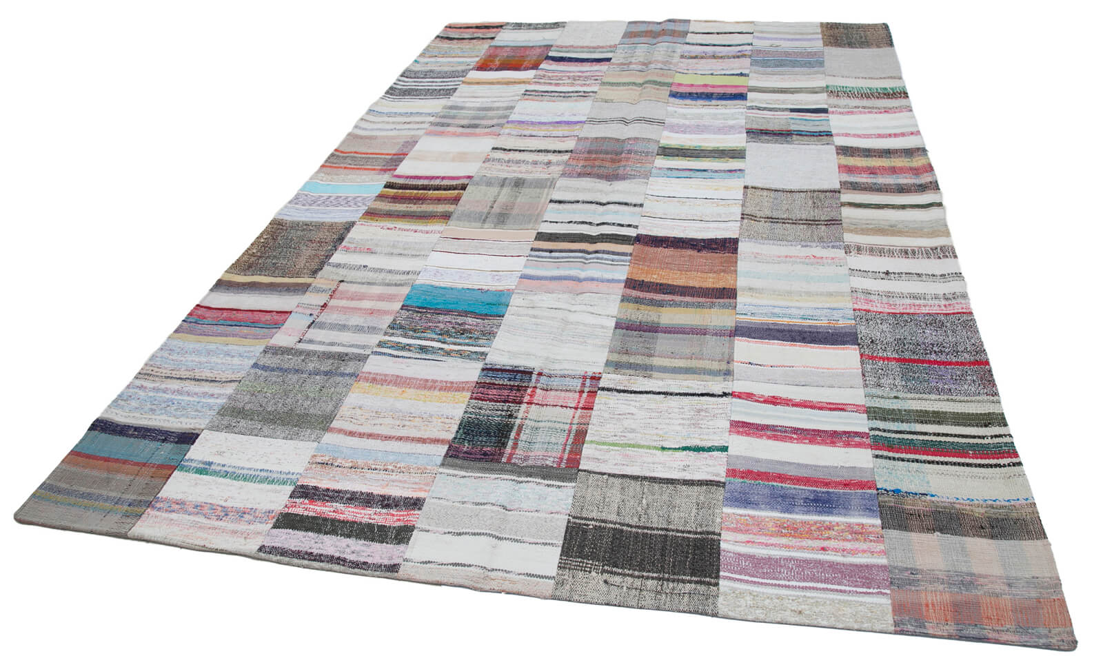 Collection of 6' 8'' x 9' 11'' Vintage Turkish Patchwork Kilim Rug in a gallery layout