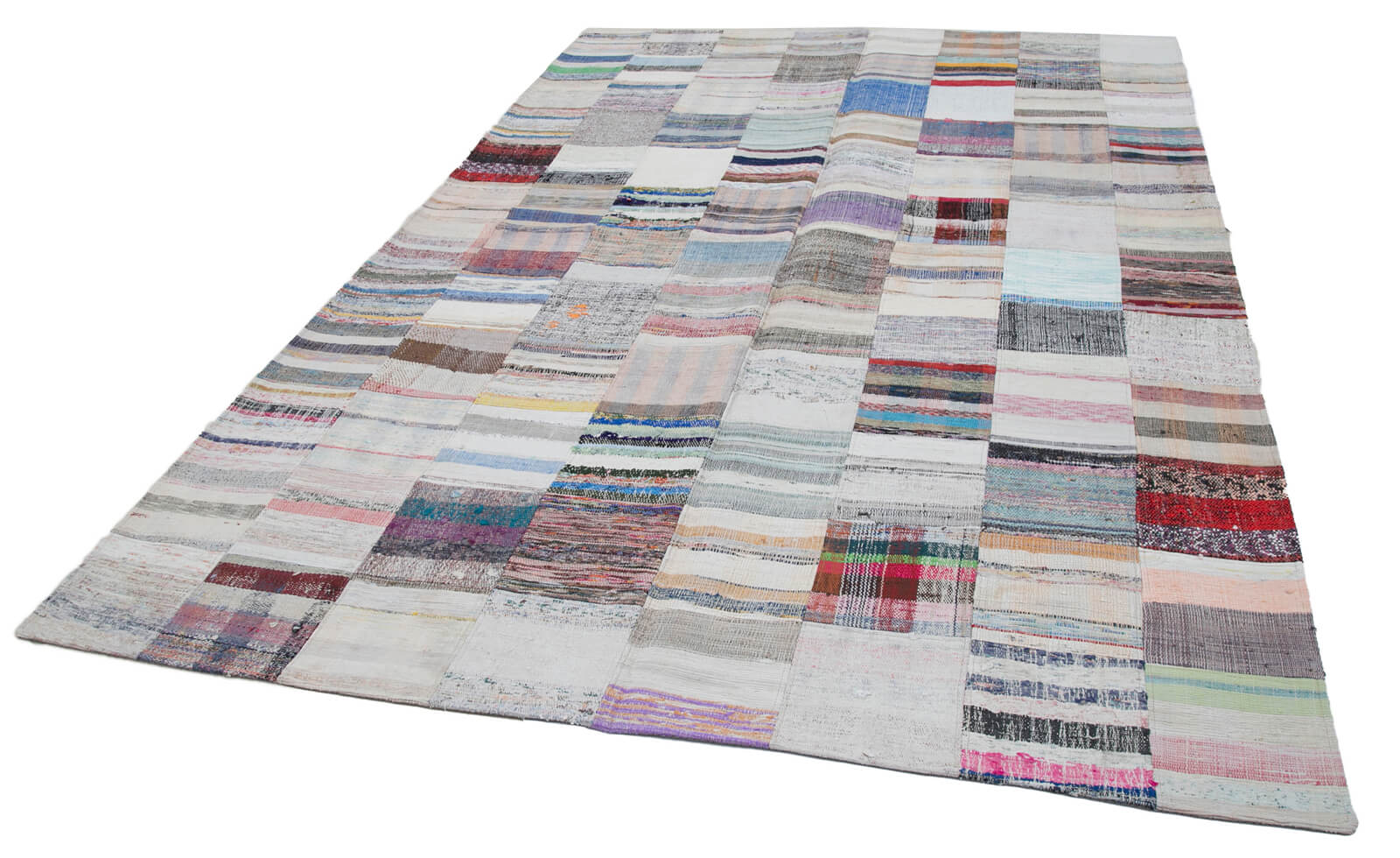 Collection of 6' 7'' x 9' 11'' Vintage Turkish Patchwork Kilim Rug in a gallery layout