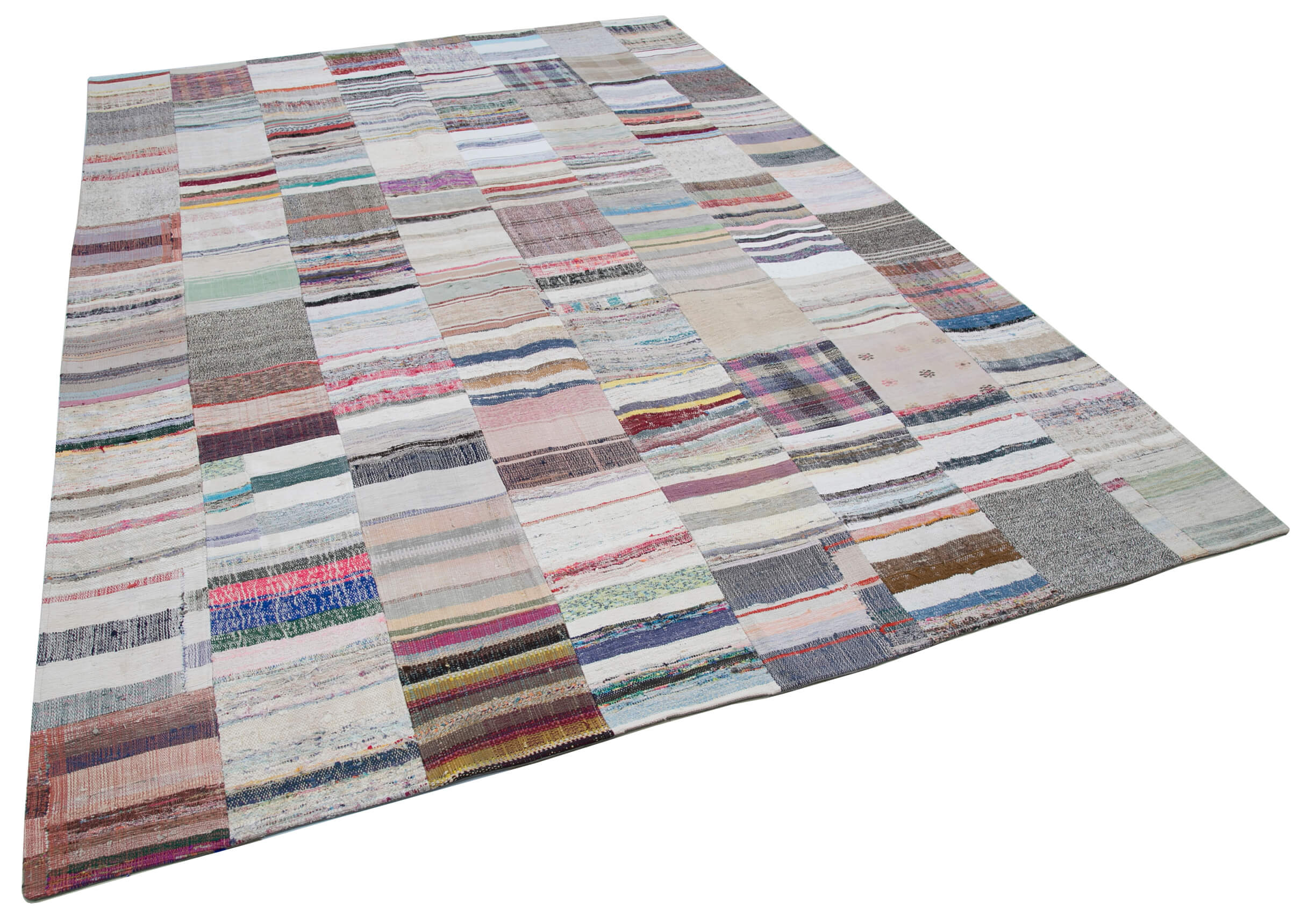 Collection of 8' 2'' x 11' 6'' Vintage Turkish Patchwork Kilim Rug in a gallery layout