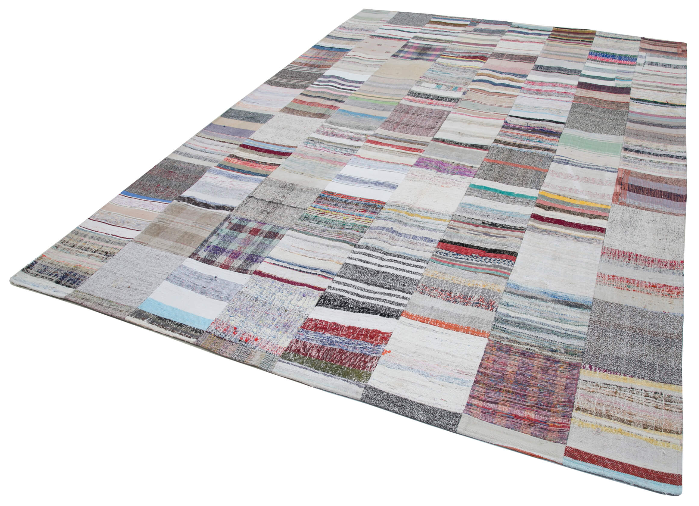 Collection of 8' 2'' x 11' 6'' Vintage Turkish Patchwork Kilim Rug in a gallery layout