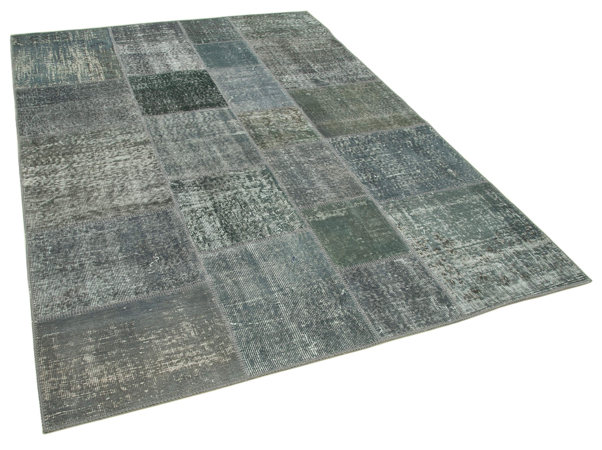 Collection of 5' 7'' x 7' 10'' Hand-Knotted Turkish Patchwork Rug in a gallery layout