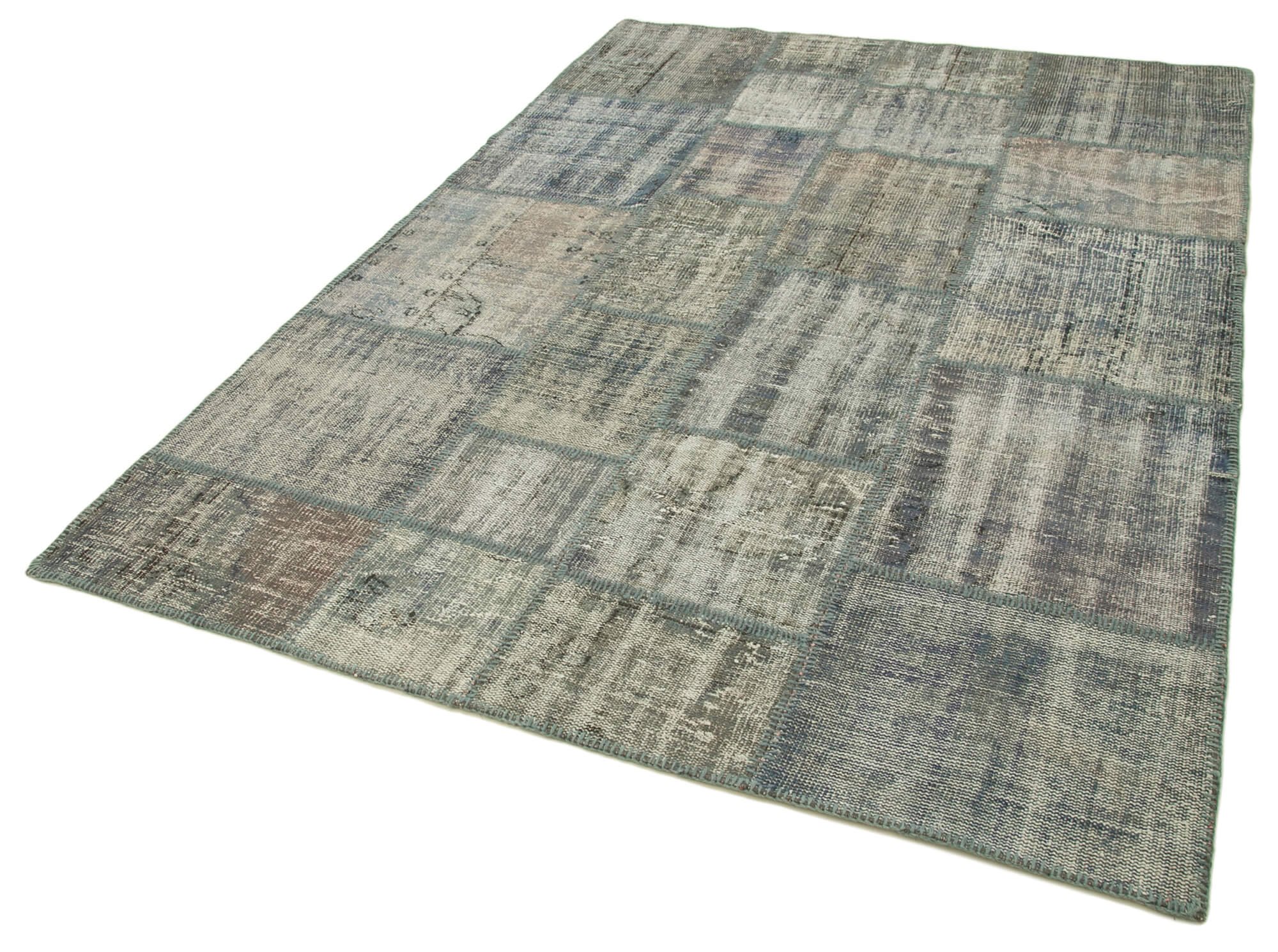 Collection of 5' 10'' x 8' 1'' Hand-Knotted Turkish Patchwork Rug in a gallery layout