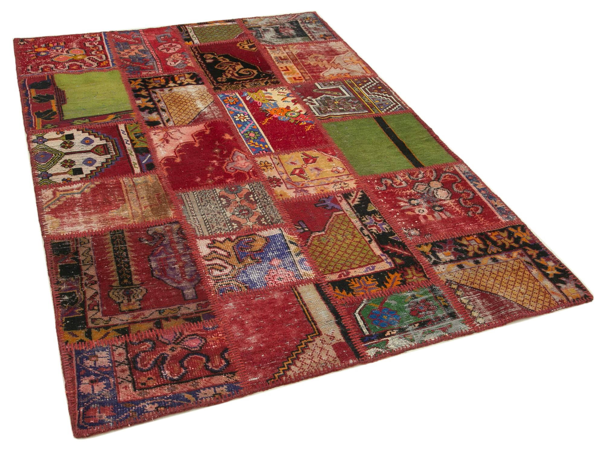 Collection of 4' 6'' x 6' 8'' Hand-Knotted Turkish Patchwork Rug in a gallery layout