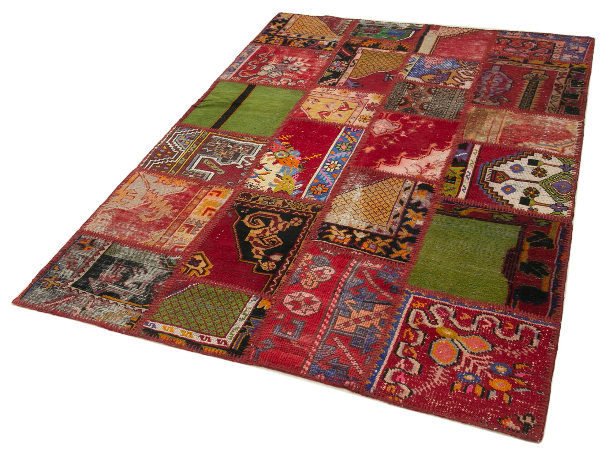 Collection of 4' 6'' x 6' 8'' Hand-Knotted Turkish Patchwork Rug in a gallery layout