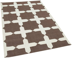 Collection of 3' 9'' x 5' 7'' Hand-Woven Dhurrie Kilim Rug in a gallery layout